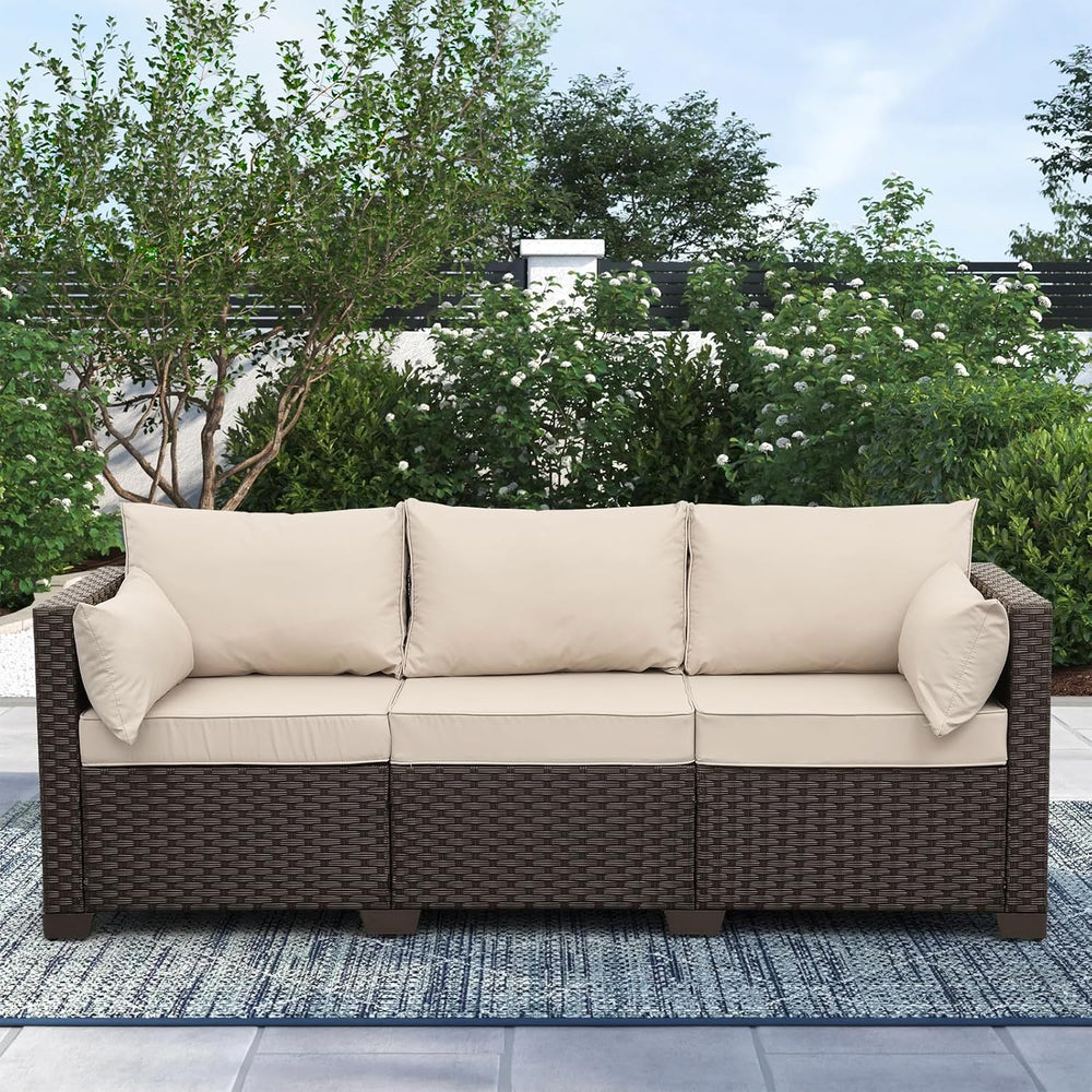 Outdoor Furniture Couch 3 Seater Sofa Outdoor Brown Wicker Sofa Deep Seat Hig...