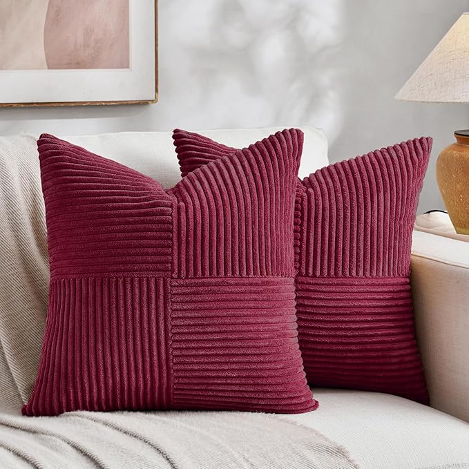 Fancy Homi 2 Packs Burgundy Red Decorative Throw Pillow Covers 16x16 Inch by Fancy+Homi