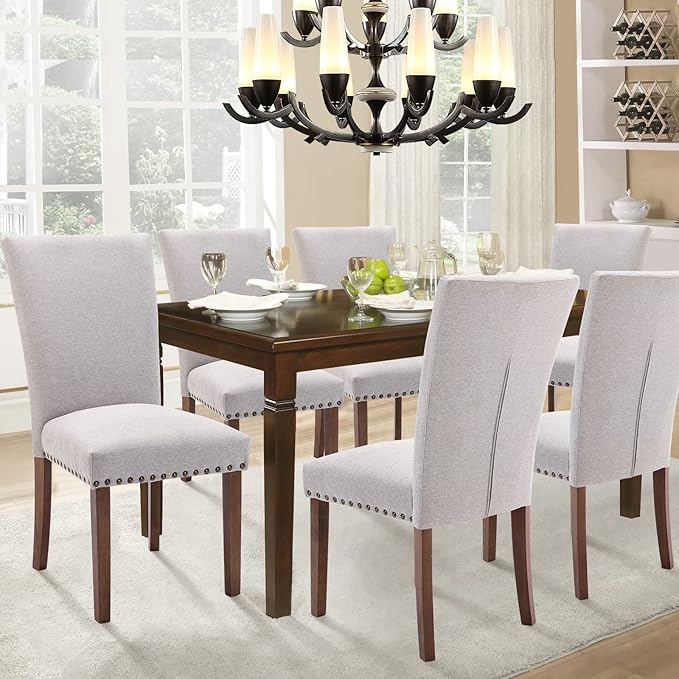 Parsons Dining Chairs Set of 4, Upholstered Nailhead Dining Room Kitchen Side...