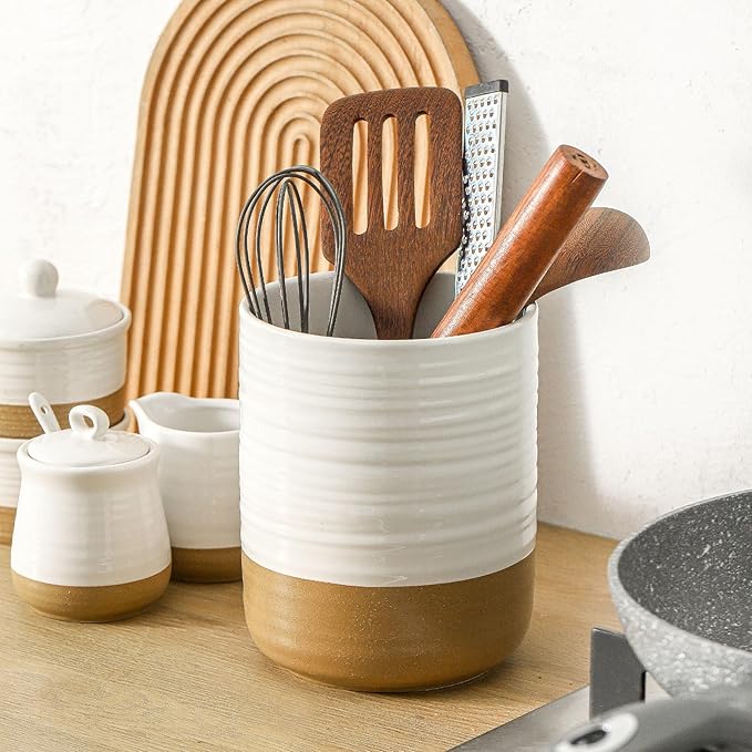 HASENSE Utensil Holder, 7.4" x 6.2" Ceramic Utensil Holder - Image 7