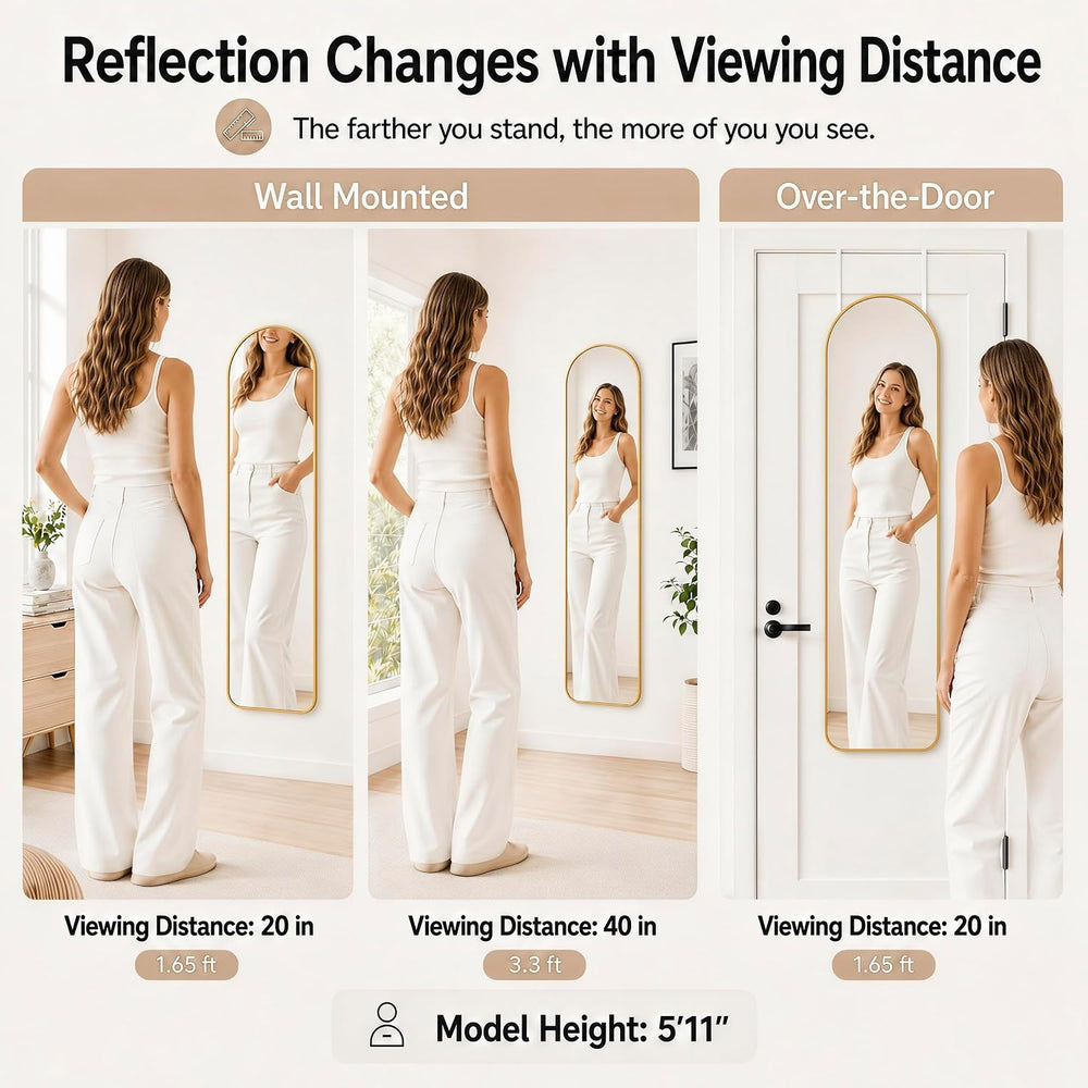 47x14" Full Length Mirror Over the Door Hang or Wall Mounted Gold