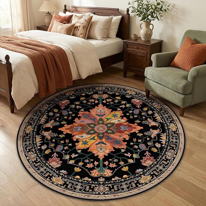 RELEANY Area Rugs 5ft Washable Non-Slip, Floral Vintage Distress Print Pattern - Image 3