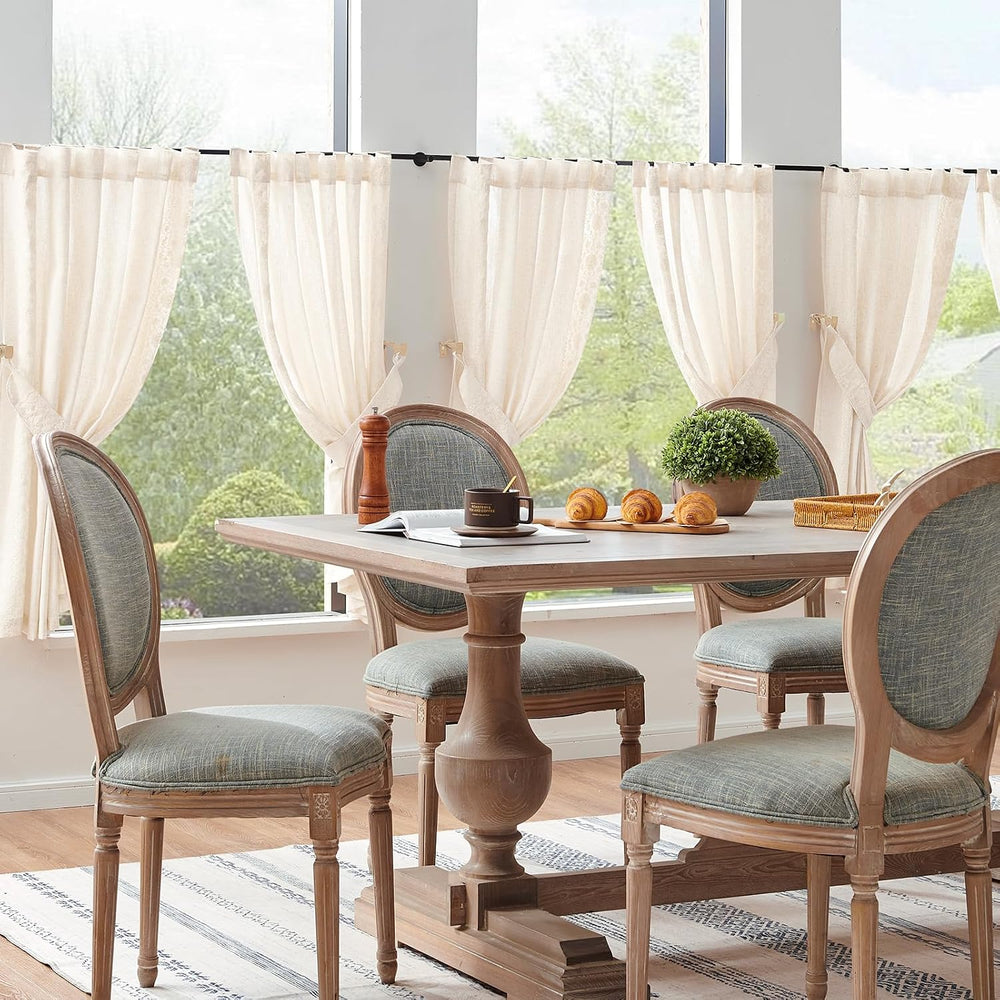 jinchan Ivory Floral Linen Kitchen Tier Curtains Back Tab 54×54 2 Panels