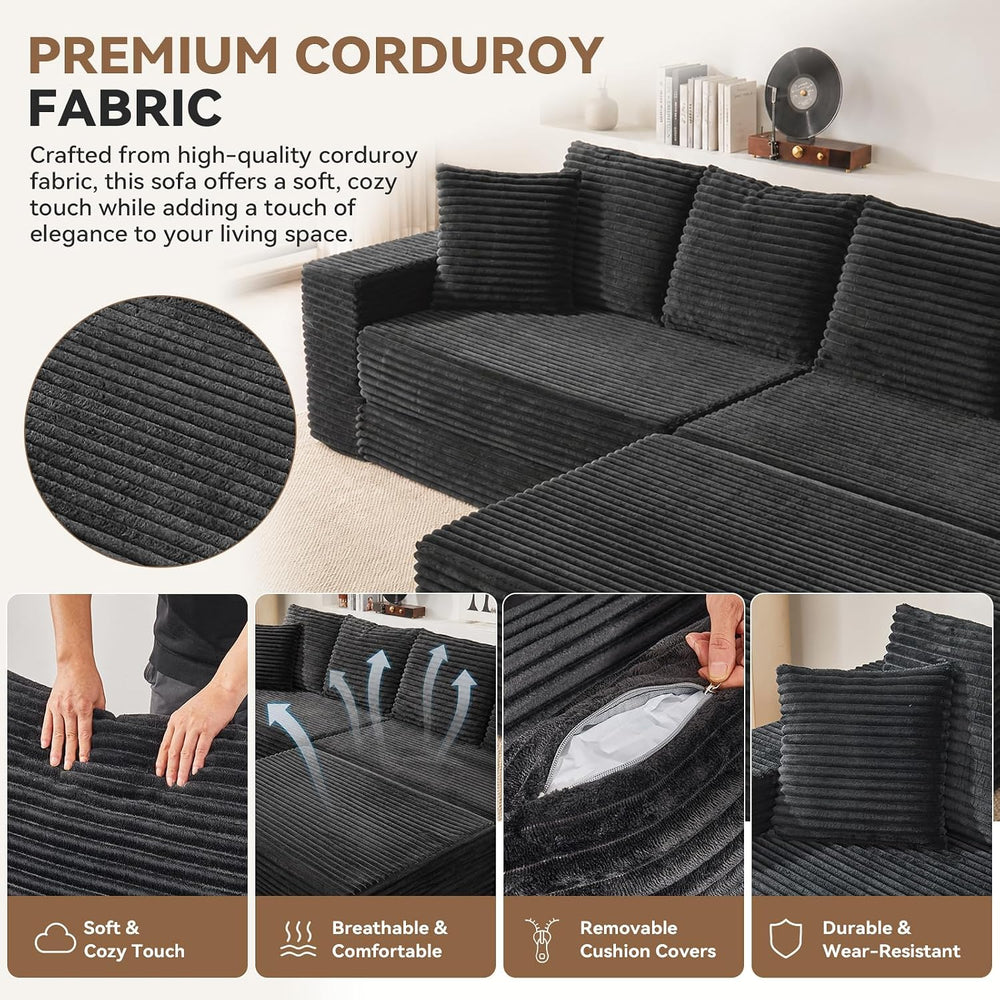 106'' Convertible Futon Sofa Bed, Boneless Couch for Living Room, Black