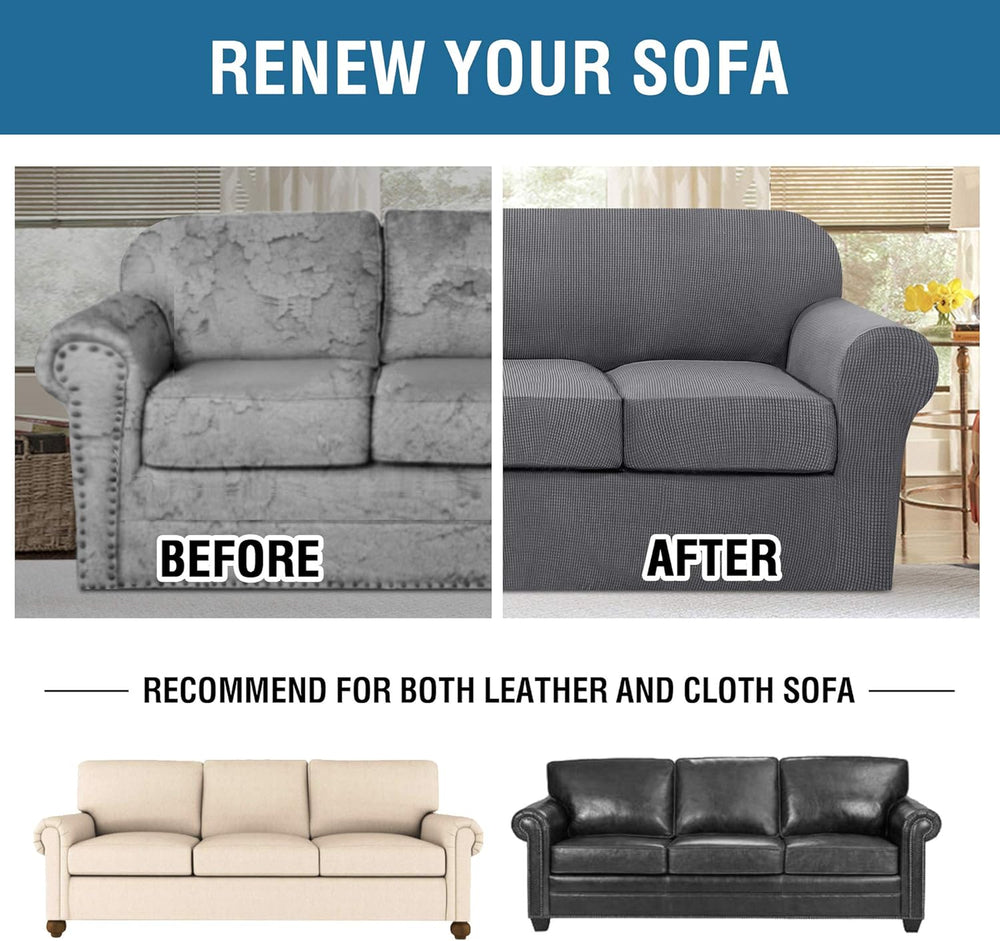 H.VERSAILTEX 4 Piece Stretch Sofa Covers for 3 Cushion Couch Covers for Livin...