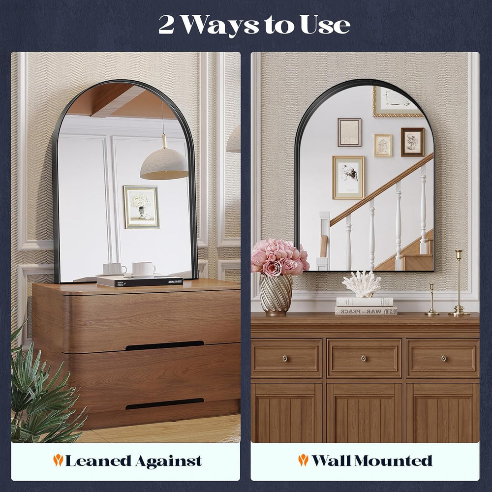 Arched Bathroom Mirrors Set of 2, 22x30 Black Rust-Resistant Metal Frame Vani...