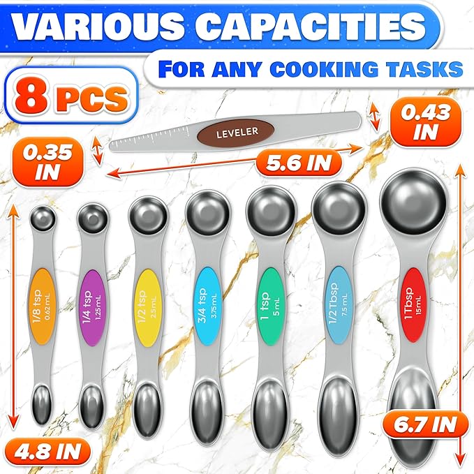8 Pcs Magnetic Measuring Spoons Set Stainless Steel – Magnet Measuring Spoons - Image 2
