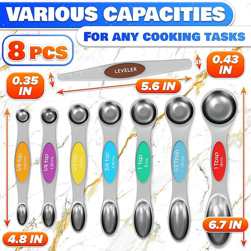 8 Pcs Magnetic Measuring Spoons Set Stainless Steel – Magnet Measuring Spoons - Image 2