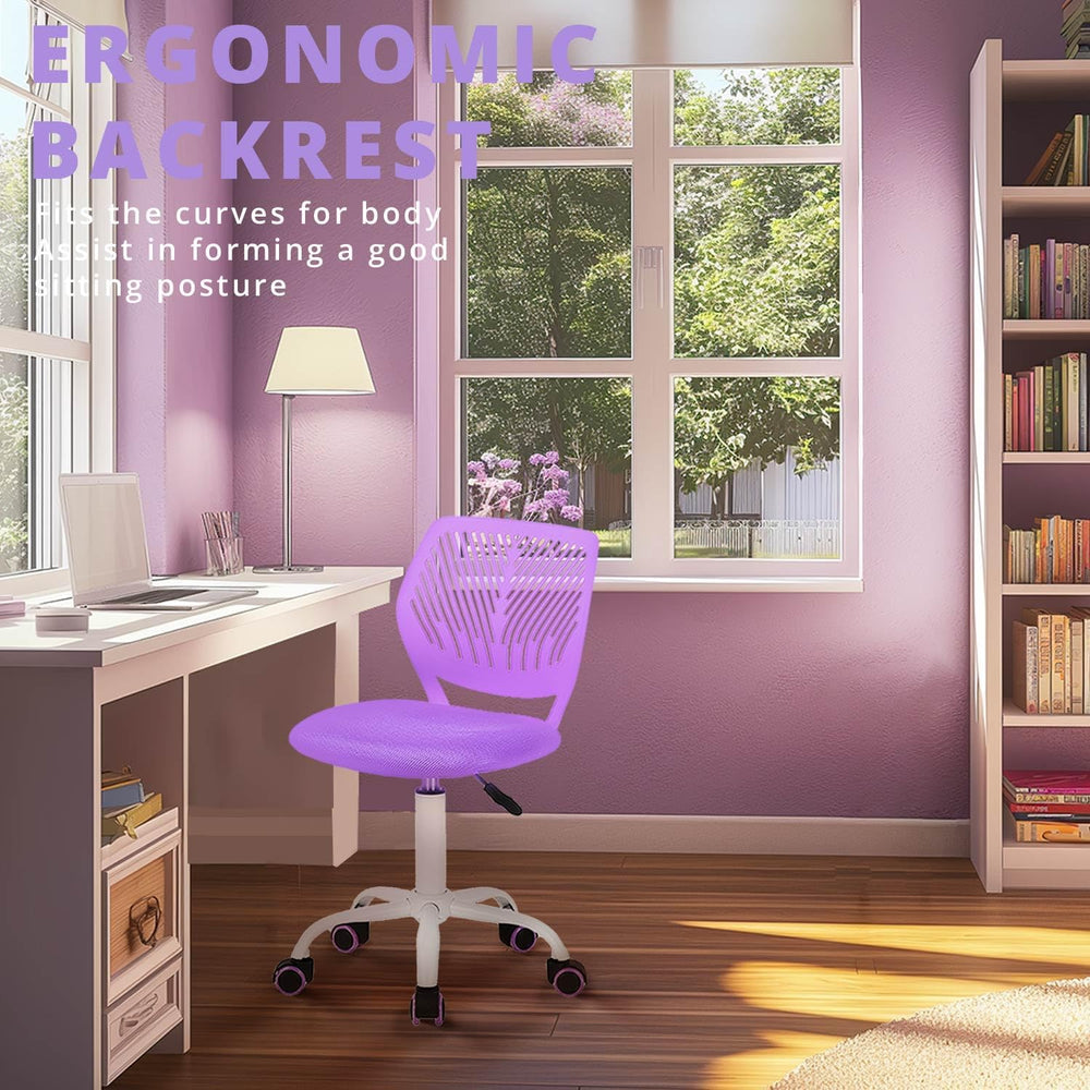 FurnitureR Teens Girls Task Chair 360 Swivel, Low Mid PP Mesh Back Fabric Sea...