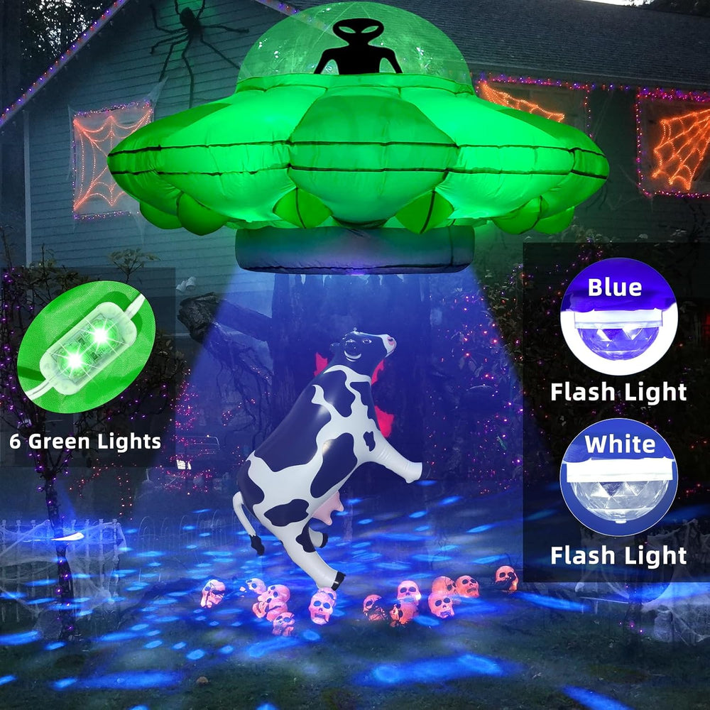 Alien Party Decorations 4.2FT Hanging UFO Cow Abduction Inflatable Alien Infl...