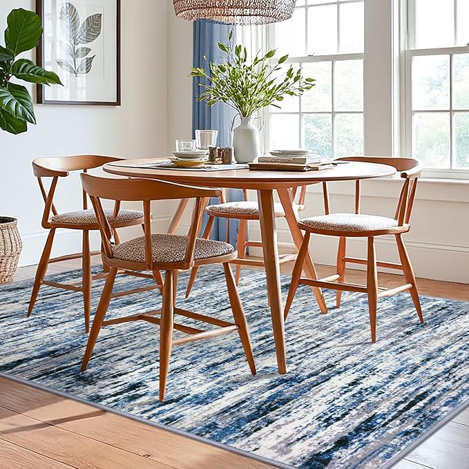 Lansny Modern Abstract 6x9 Machine Washable Living Room Rug Non-Slip Soft - Image 2