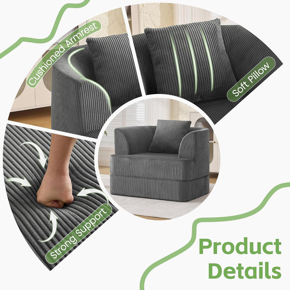HUBSON 2-in-1 Folding Sofa Bed, Corduroy Convertible Single Sleeper Chair Bed...