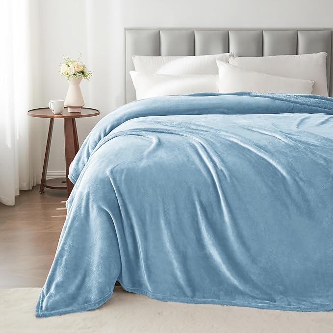 BEDELITE Fleece Blanket Twin Size Washed Blue Throw Blankets - Image 7