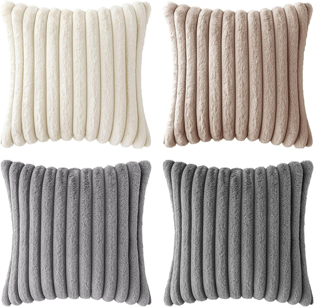 MIULEE Faux Fur Plush Decorative Throw Pillow Covers 18x18, Grey Taupe