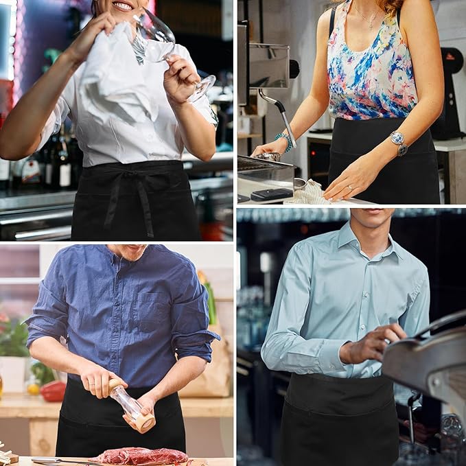 NLUS 3 Pack Server Aprons with 3 Pockets, Water Oil Stain Resistant Waitress - Image 7