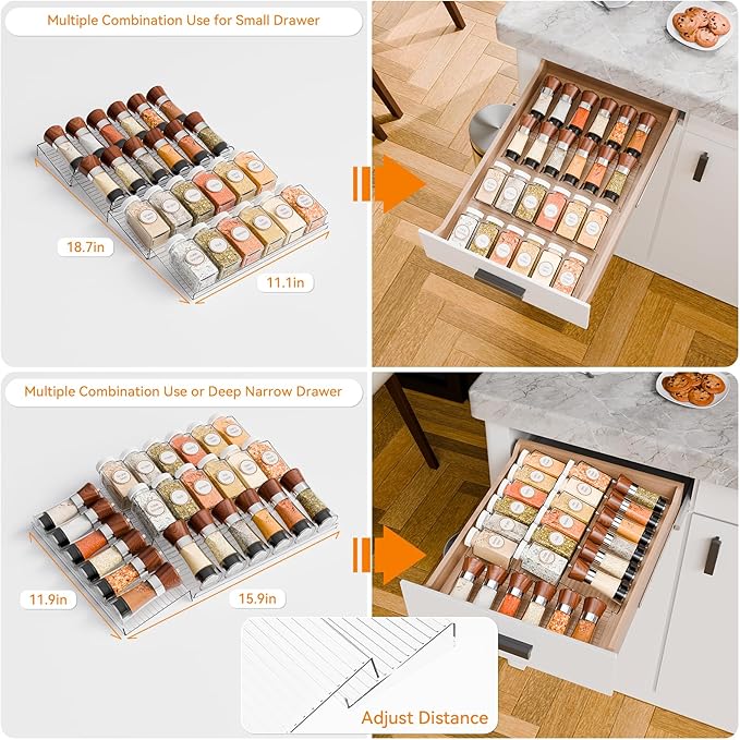 Yieach 8 Pack Adjustable In Drawer Spice Organizer - Image 5