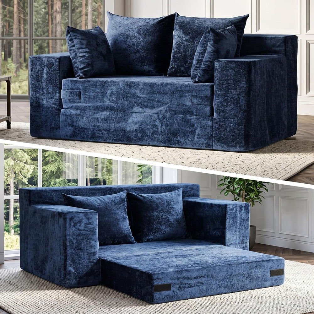 4-in-1 Boneless Sofa Bed, 55 inch Boneless Loveseat with Storage Pocket &...