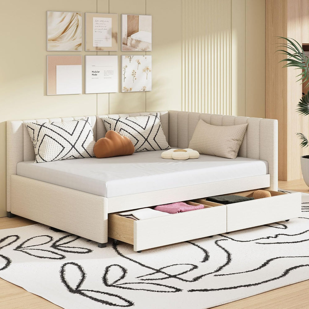 Merax Upholstered Daybed with 2 Storage Drawers, Full Size Sofa Bed Frame, No...