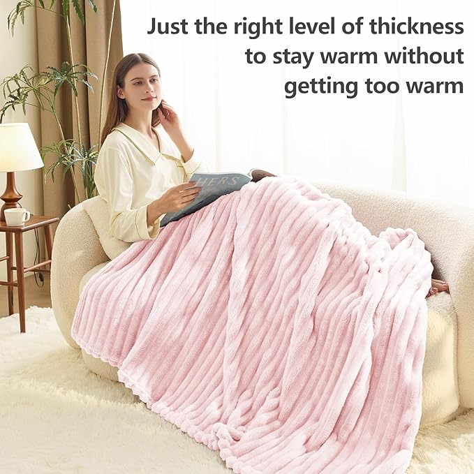 HIMEET Pink Ribbed Queen Size Blanket - Image 3