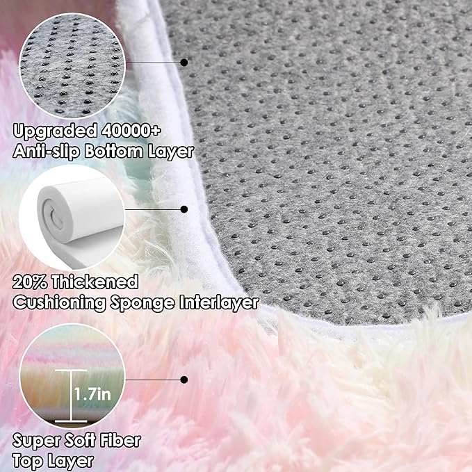 ONASAR Rainbow Area Rugs for Girls Bedroom, 4x6 Fluffy Bedside Colorful Rug - Image 4