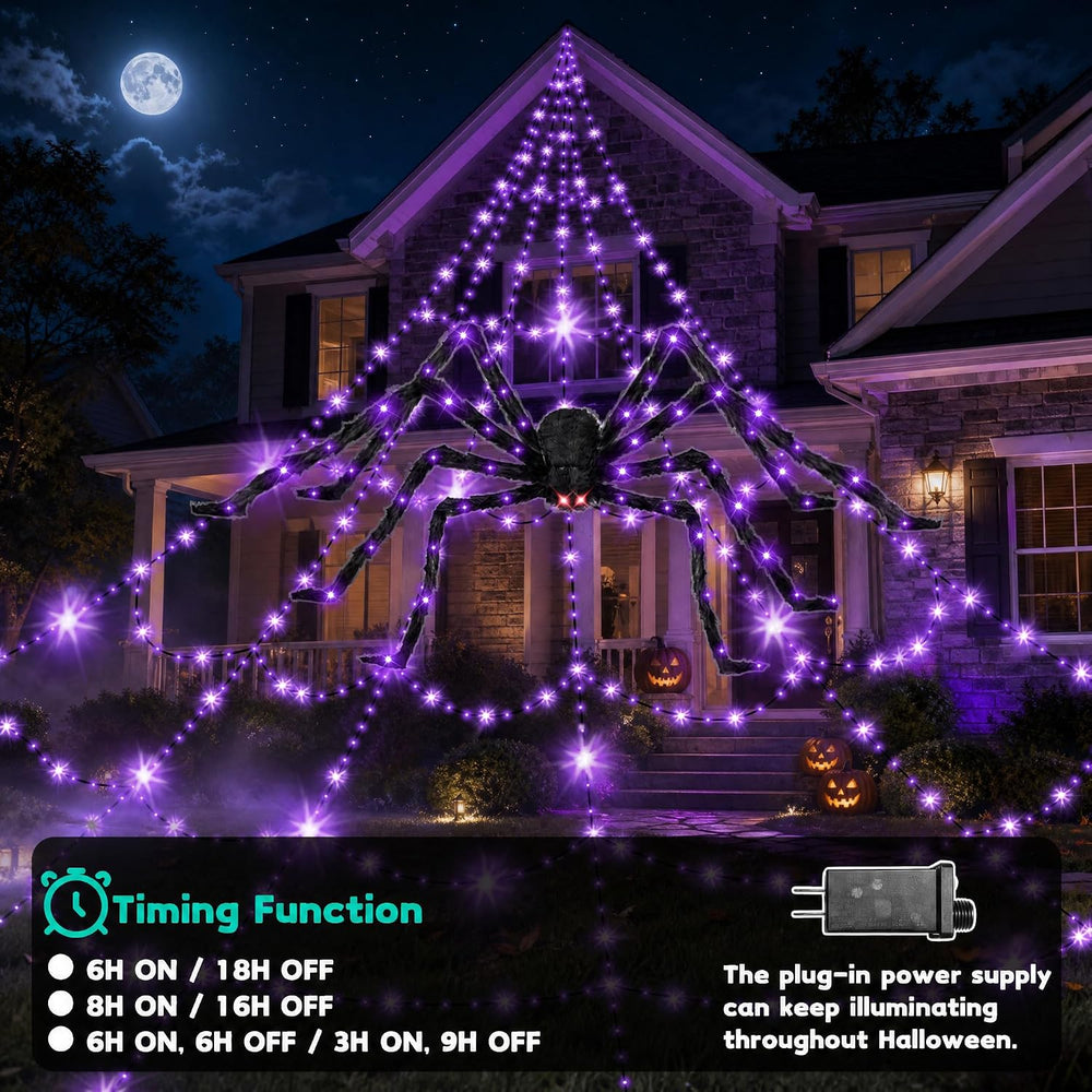Halloween Decorations Outdoor Spider Web Lights - 550 LEDs Purple and Orange ...