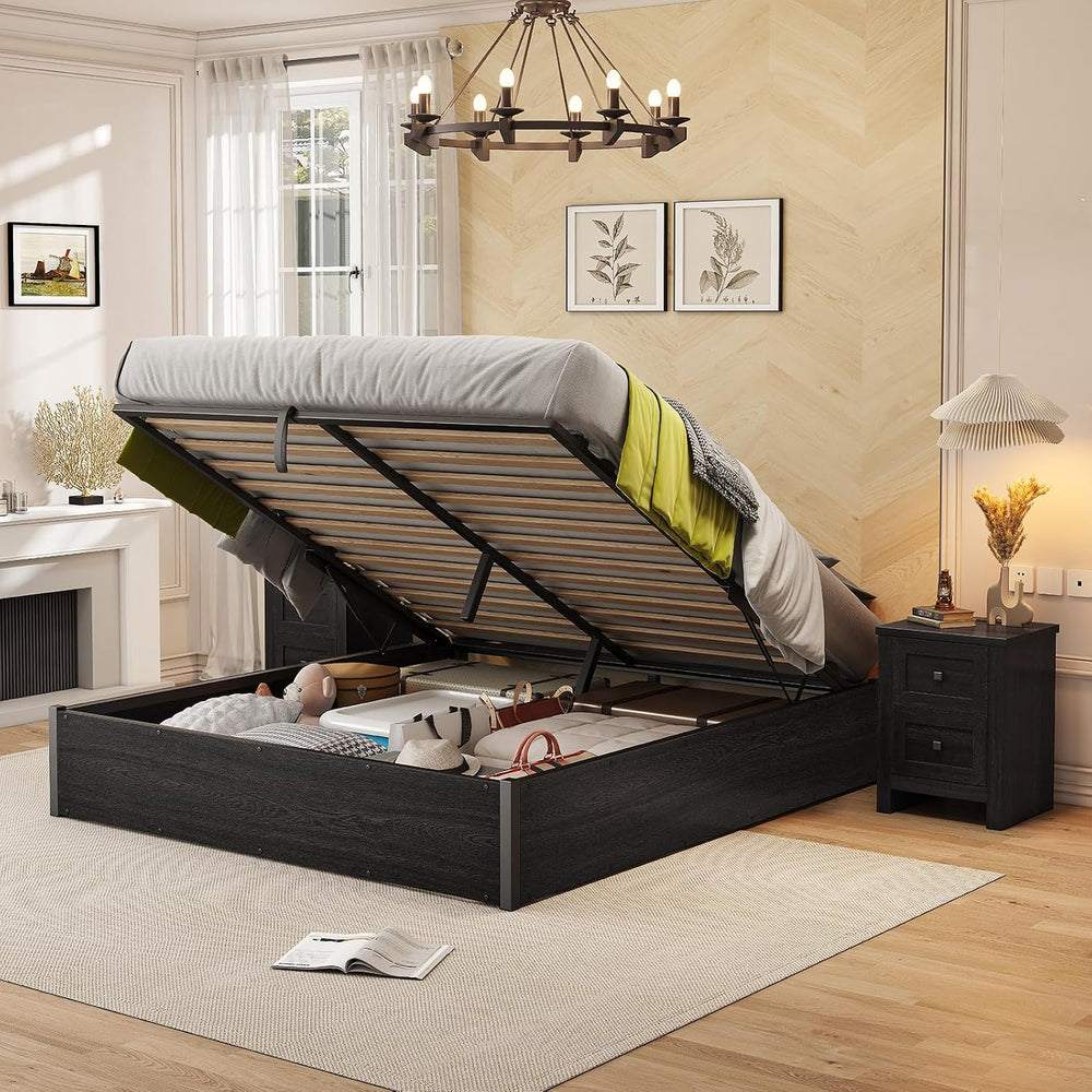 AMERLIFE Full Lift Up Storage Bed Frame, Dark Oak