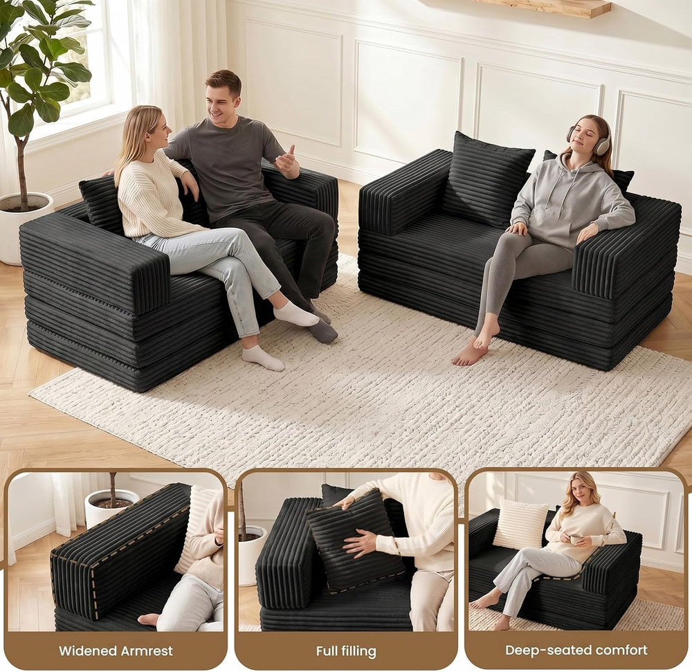 Boneless Loveseat Sofa Bed,Small Couch Bed Futon Sleeper Sofa,Convertible Pul...