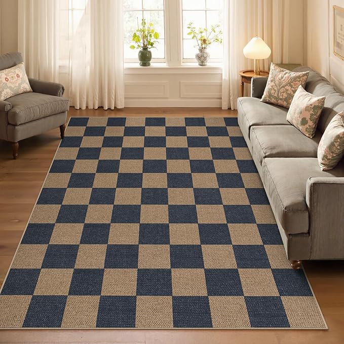 Lahome Colette Checkered Easy Jute Living Room Rugs, 5x7 Dining Room Office Rug - Image 2