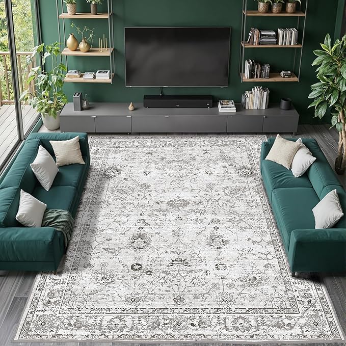 Grey White Area Rugs 5x8 for Living Room Bedroom, Non-Slip Washable Rugs Stain - Image 4