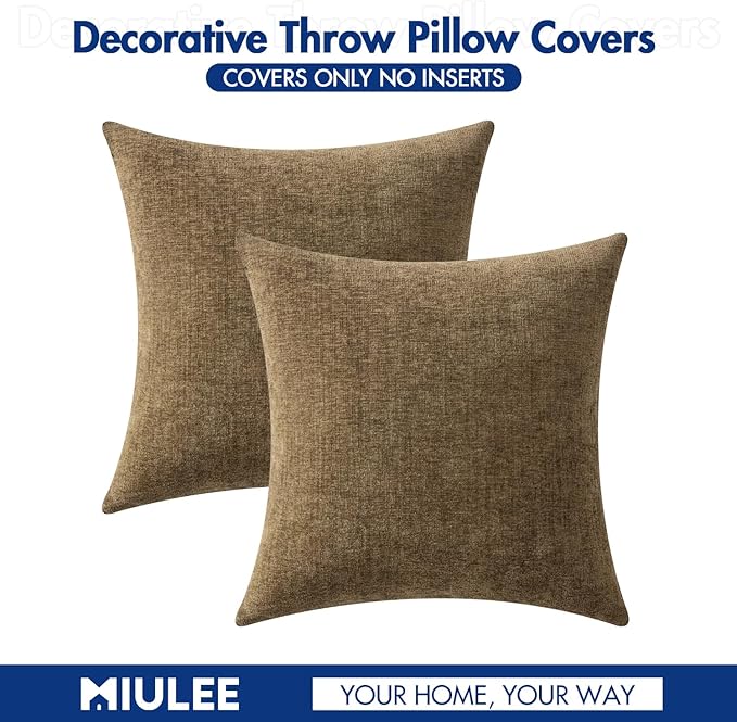 MIULEE Pack of 2 Coffee Throw Pillow Covers 20x20 Inch Soft Chenille Pillow - Image 6