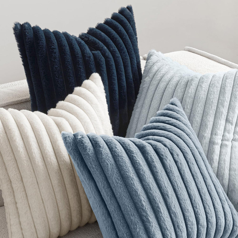 MIULEE Faux Fur Plush Decorative Throw Pillow Covers 20x20, Navy Blue