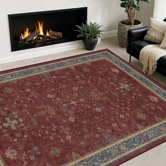 5x7 Boho Dark Red Rug for Living Room - Image 8