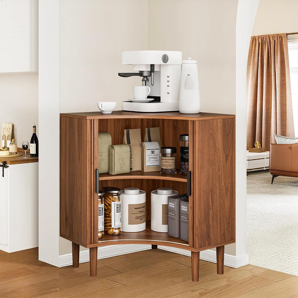 Lxsxlome Fluted Corner Cabinet with Sliding Doors and Adjustable Shelves