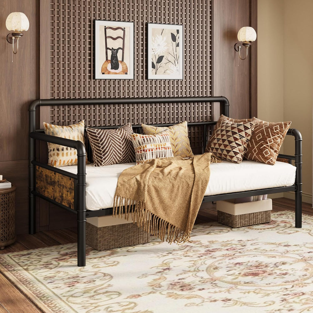 IDEALHOUSE Twin Daybed with Classic Headboard,Metal Twin Bed Frame,Black