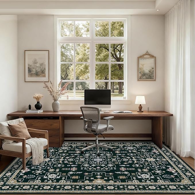 5x7 Area Rugs Living Room Rug: Washable Vintage Boho Medallion Rug No Slip - Image 6