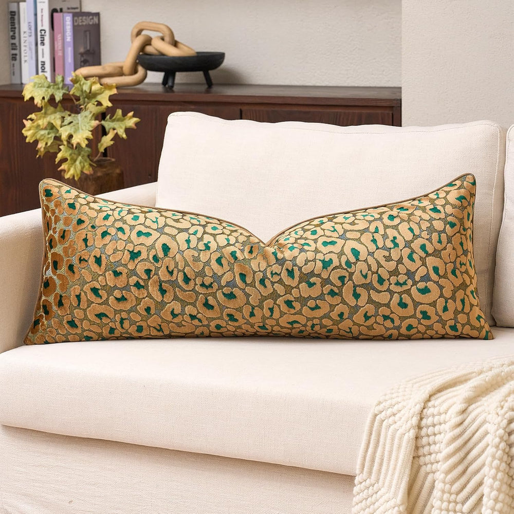 Alerfa Green Brown Floral Throw Pillow Cover 14 x 36 Inch Cut Velvet Rectange...