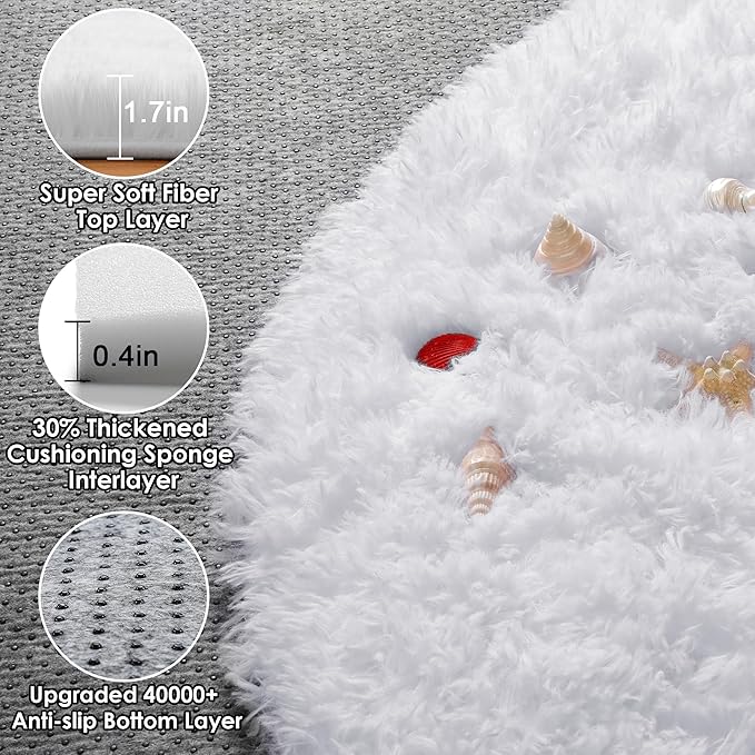 ONASAR White Round Area Rugs 5ft, Soft Bedroom Circle Rug Floor Mat - Image 2