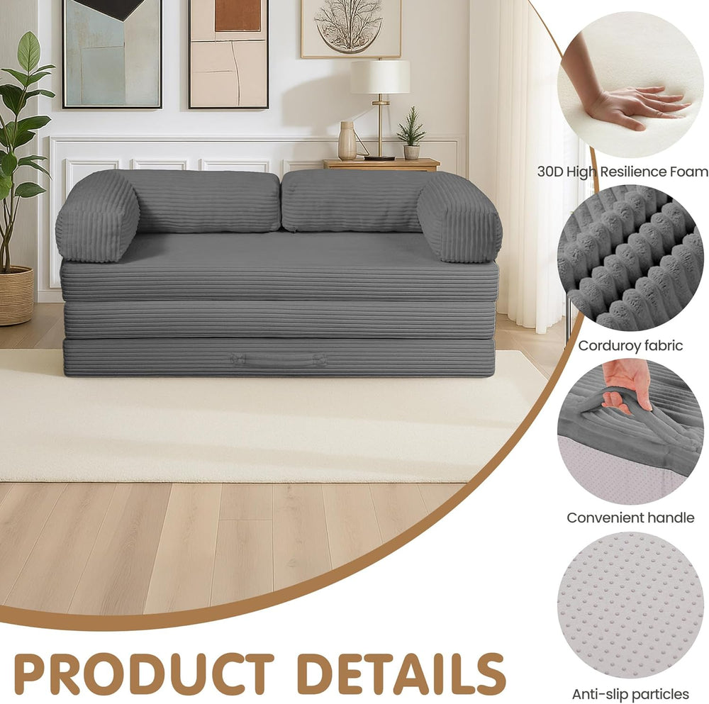 Convertible Sofa Bed Full,5-in-1 Folding Boneless Couch Corduroy Futon Sofa B...
