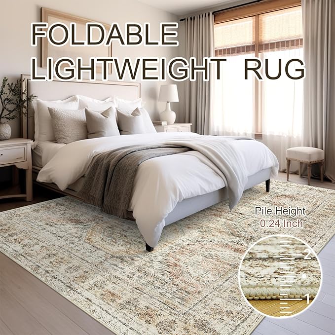 Soalmost 5x7 Area Rugs Brown Pink Low Pile Indoor Washable Trendy Faded Style - Image 7
