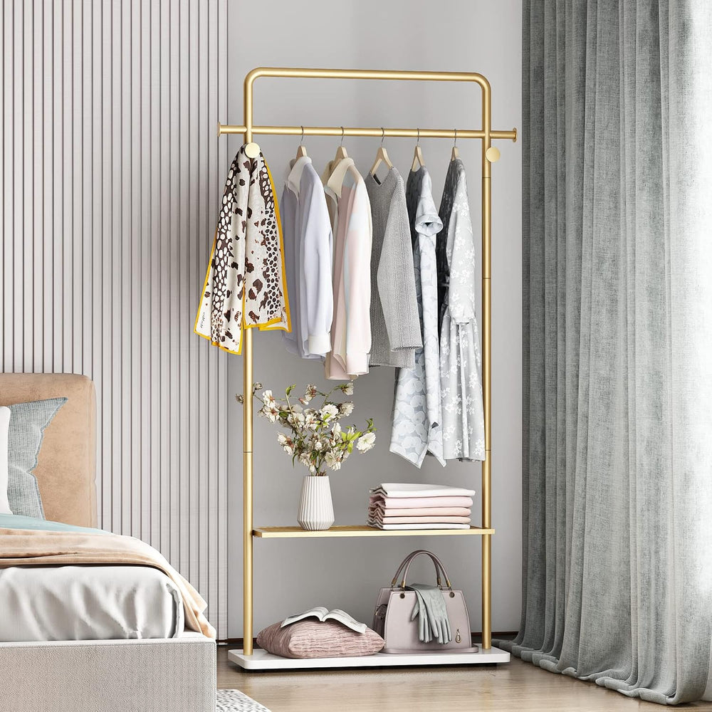 TIEOU Gold Coat Racks with Shelf, Heavy Duty Gold Clothing Racks for Boutique...