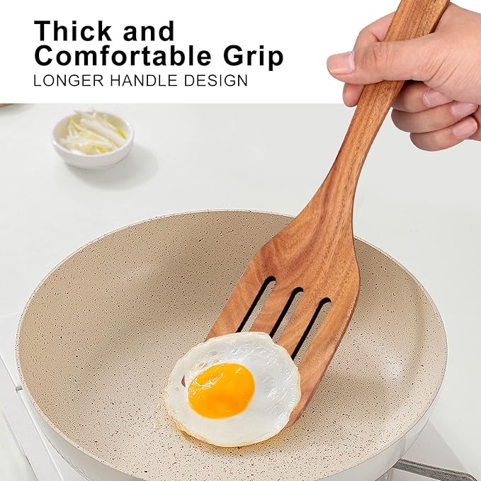 6 Pcs Best Flat Wood Spatula Set Teak Wooden Spoon - Image 4