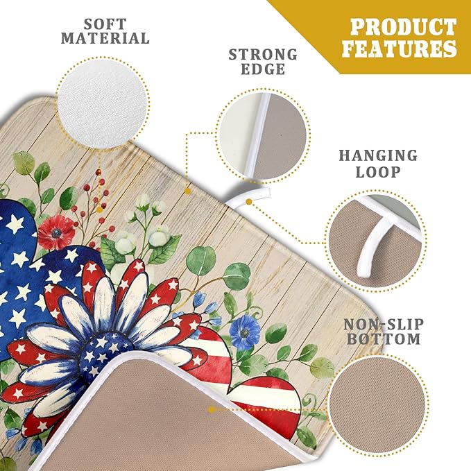 Independence Day Dish Drying Mat 16x18 inch Patriotic Love Heart Fast Dry - Image 4