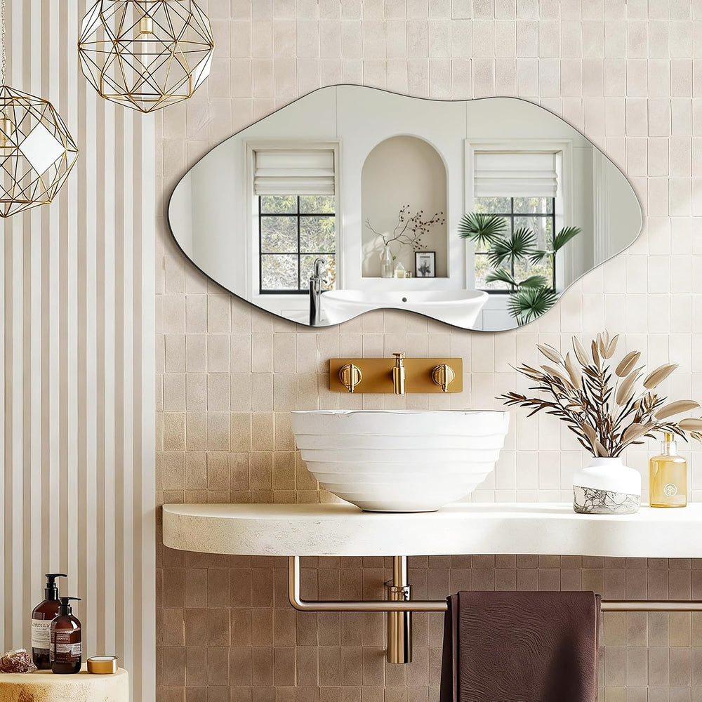 FICTOR Irregular Asymmetrical Wall Mirror, 36" x 19" Modern Decorat...