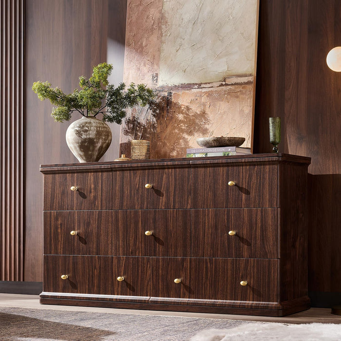 Modern 8 Drawers Dresser for Bedroom, 55" Wide Wood Dressers, Brown