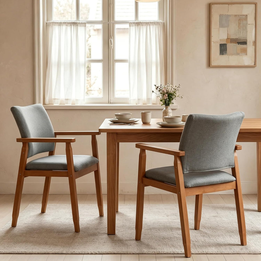 GOTMINSI Mid-Century Modern Linen Dining Chair with Arms, Solid Wood Frame, 3...