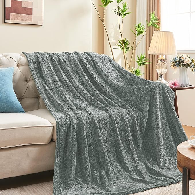 inhand Grey Fleece Twin Blanket, Super Soft Flannel Cozy Blankets - Image 5