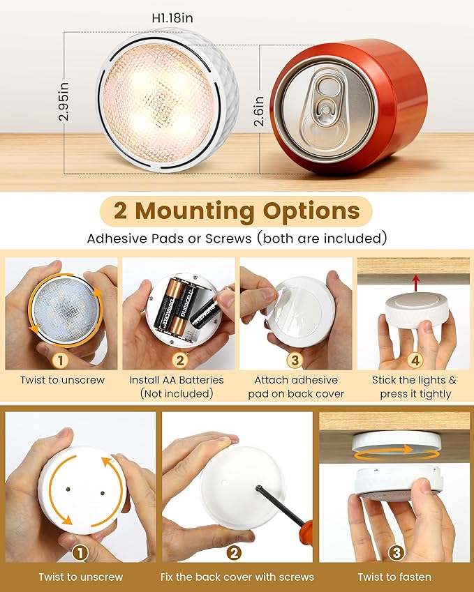 Cabinet Lights, Battery Operated LED Puck Lights - Image 4