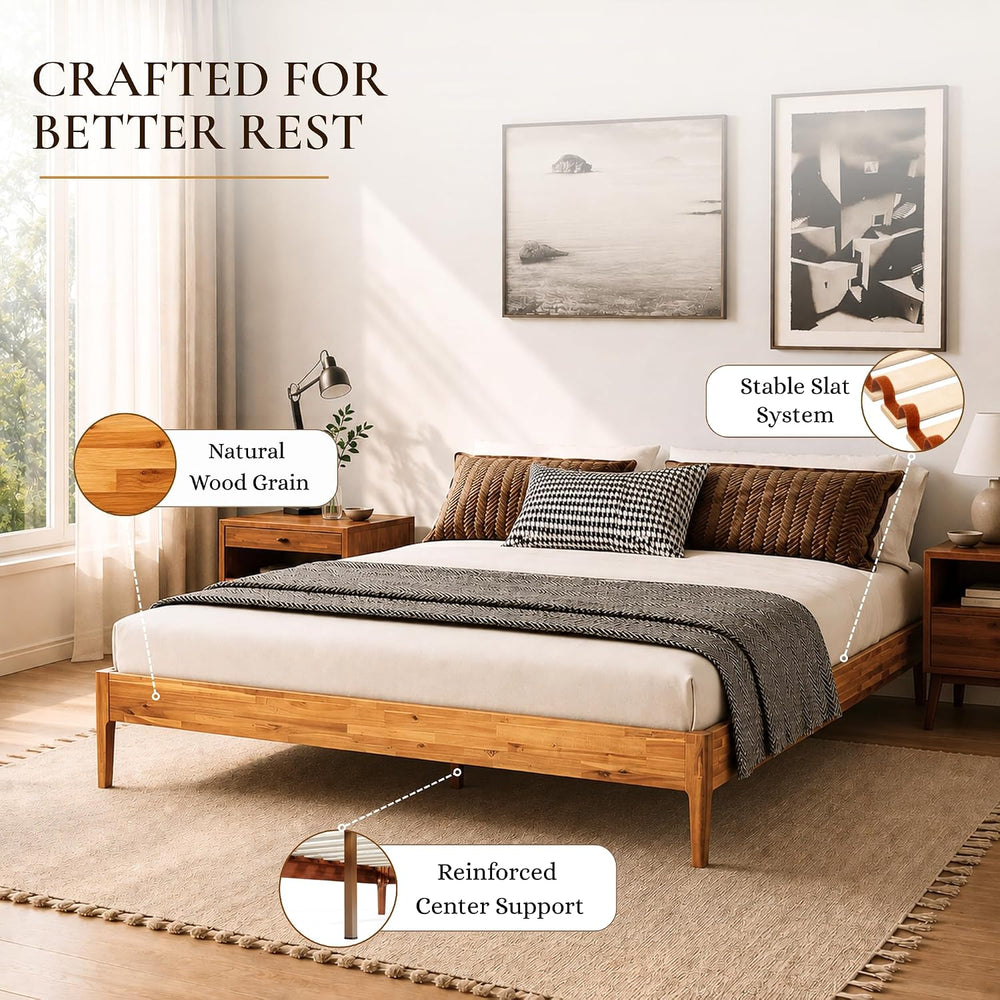 Howizz Camila 14'' Luxury Acacia Wood Bed Frame – Heavy Duty Queen Pl...