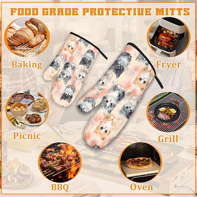 Cute Cat Oven Mitts and Pot Holders, Heat Resistant Oven Mitts Gloves and Pot - Image 5