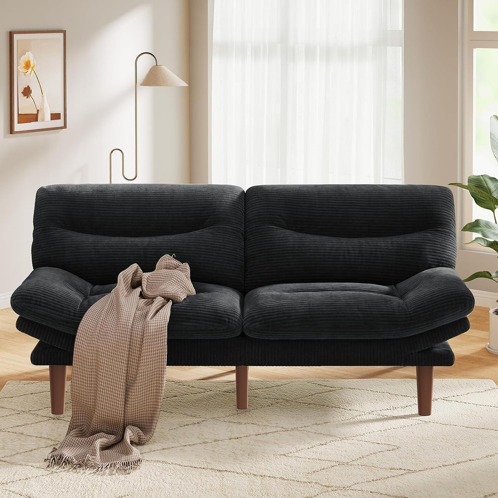 Pipishell Convertible Futon Sofa Bed, Corduroy, 66 inch, Jet Black